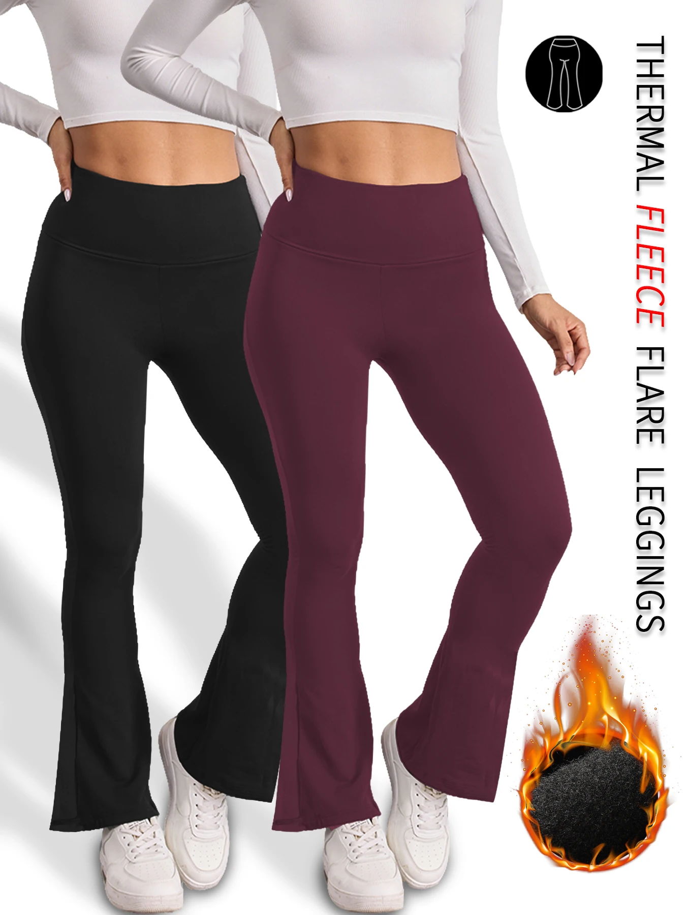 

2 Pack Women's Fleece Lined Flare Leggings High Waisted - Super Soft Tummy Control Pants for Yoga and Casual Outfits