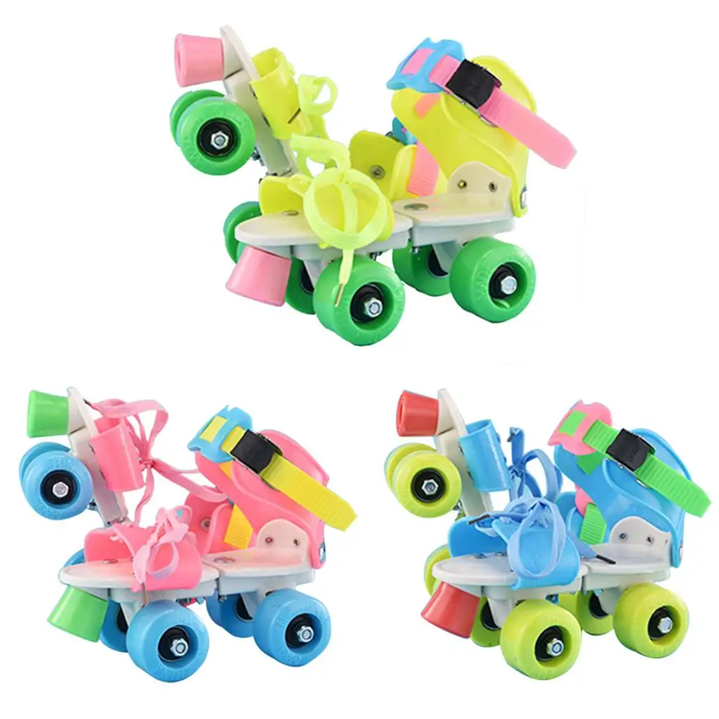 Double Row Roller Skates para crianças, Sapatos de patinação de 4 rodas, patins deslizantes de tamanho ajustável para meninos e meninas