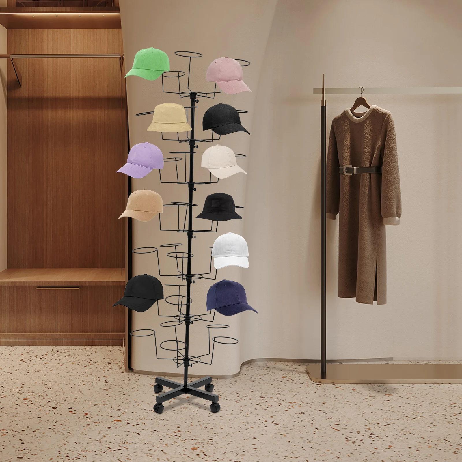 

7-Tier Rotating Hat Display Rack Cowboy Baseball Hat RACK Stand 35 Hats Organize