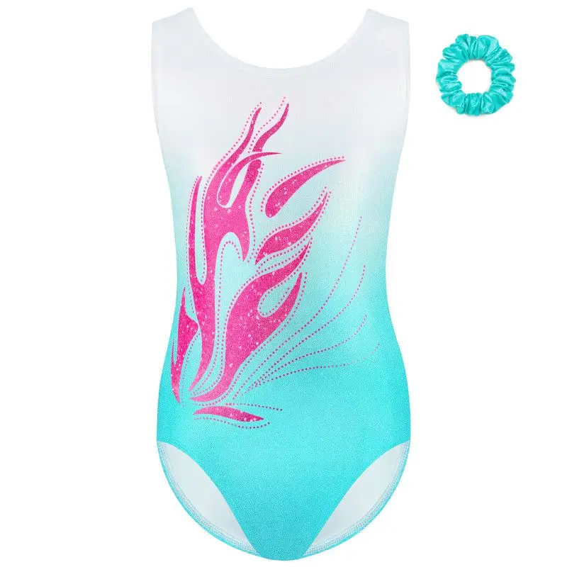 Bodysuit de collant brilhante sem mangas com bandana para crianças, collant de ginástica, ballet e dança para meninas, malha sem mangas