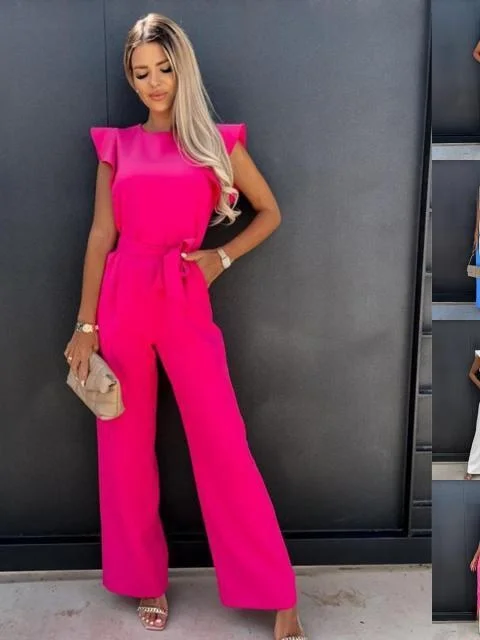 

Ele Удобный повседневный цветной комбинезон с завязками на талии, свободный комбинезон с широкими штанинами и средней талией, прямой длинный комбинезон...