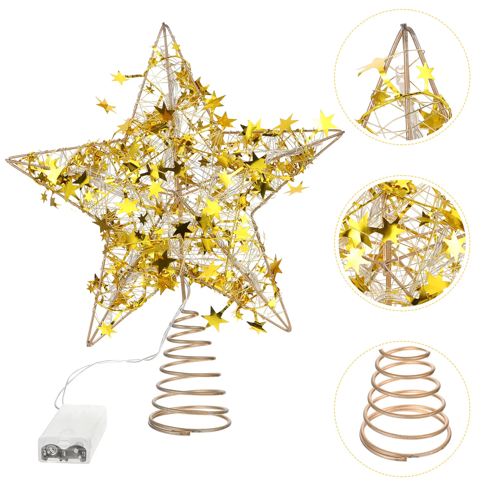 شجرة عيد الميلاد على شكل نجمة مع أضواء لتزيين الحفلات وديكورات ذهبية مرفقة على شكل شجرة #3
