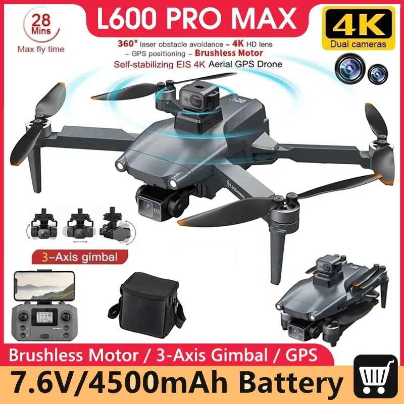 L600 PRO MAX Drone 4K Professional 3-Axis PTZ HD Dual Camera 360° Laser Obstacle Avoidance Brushless Motor GPS 5G Quadcopter Toy