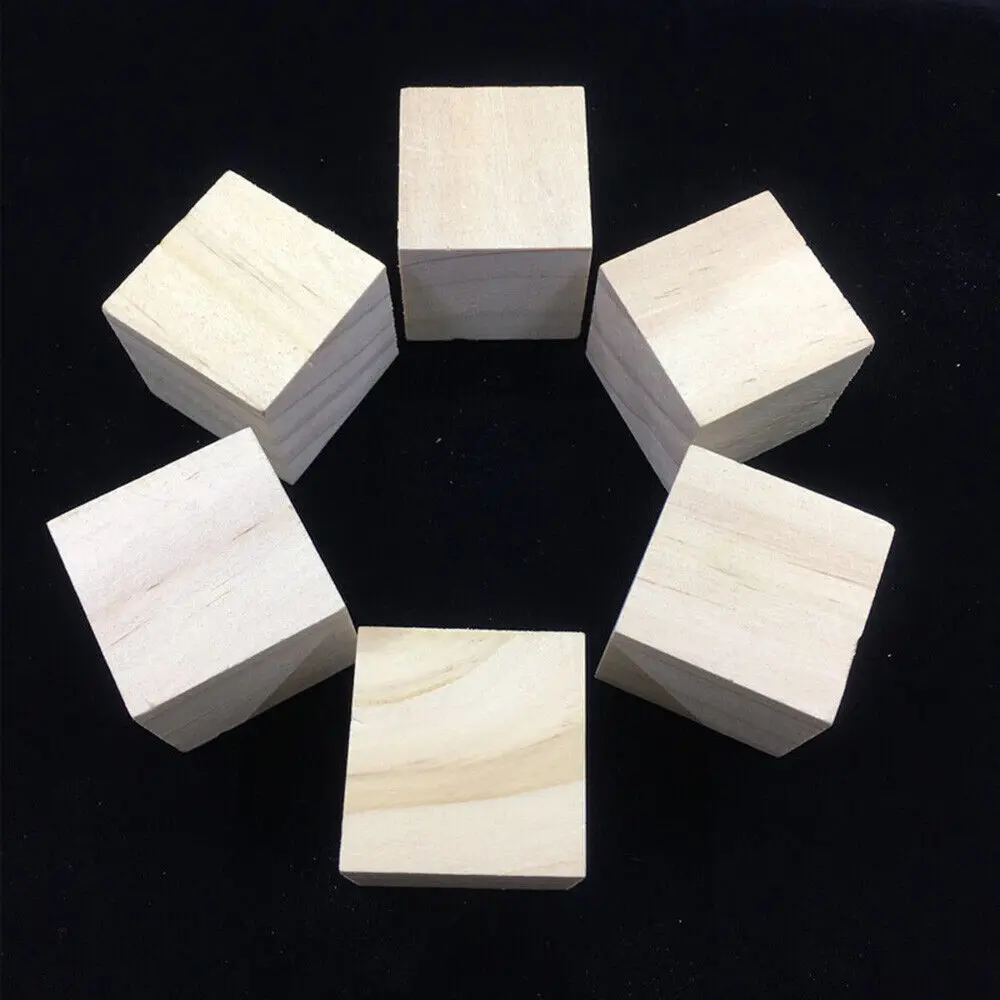 20pc Blank Wooden Square Blocks Wood Cubes for Woodwork Craft Kids DIY Toy Stick