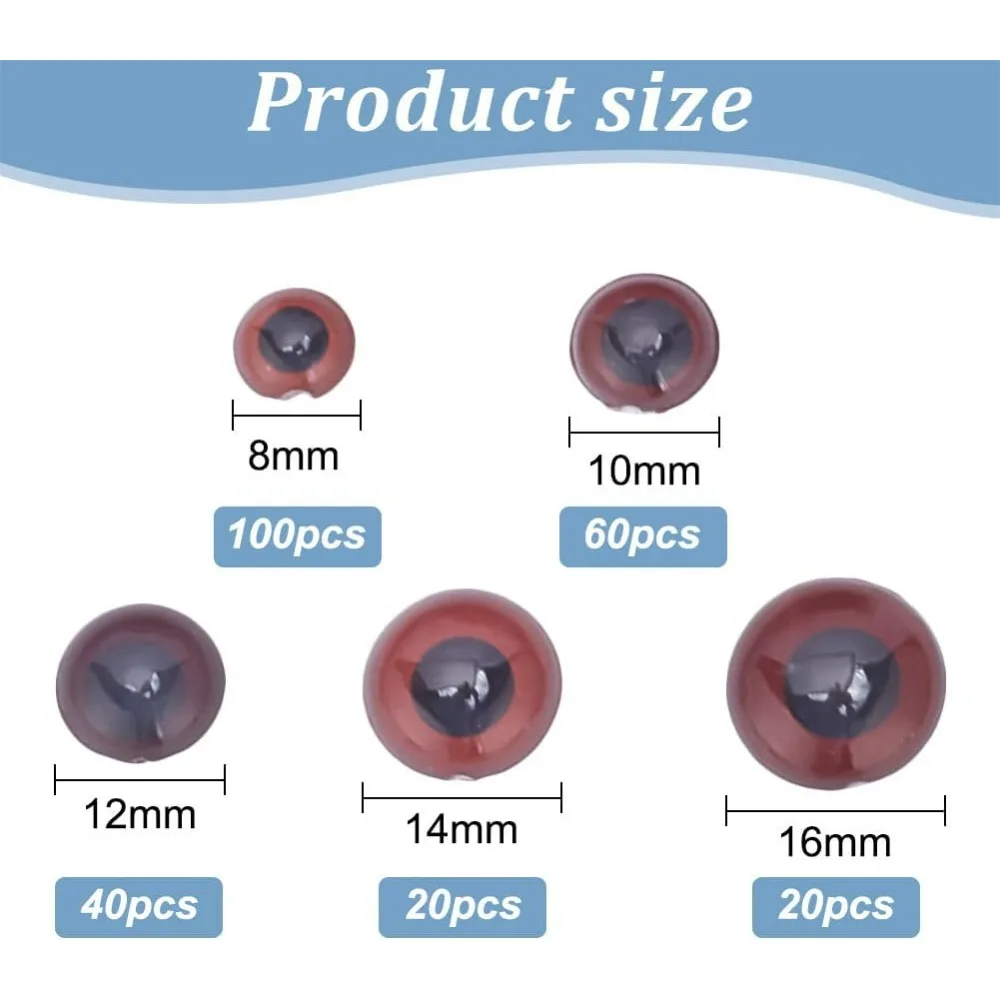 Mata kerajinan bulat 240 buah 5 ukuran, mata kerajinan plastik coklat, mata Cabochon setengah bundar mata hewan palsu mata kartun untuk Teddy