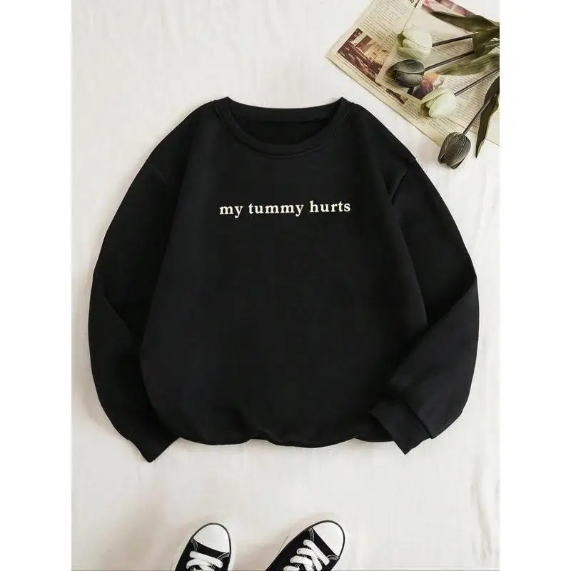

Oversized Casual Crewneck Sweatshirt for Men and Women, Funny My Tummy Hurts Graphic Print Pullover Top, Y2K E-Girl Streetwear