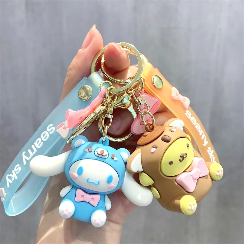 

Милые брелки с бантом Cinnamoroll, изысканные силиконовые подвески для кукол Kuromi, автомобильный брелок в парном стиле, подвеска для сумки, подвеска, подарок