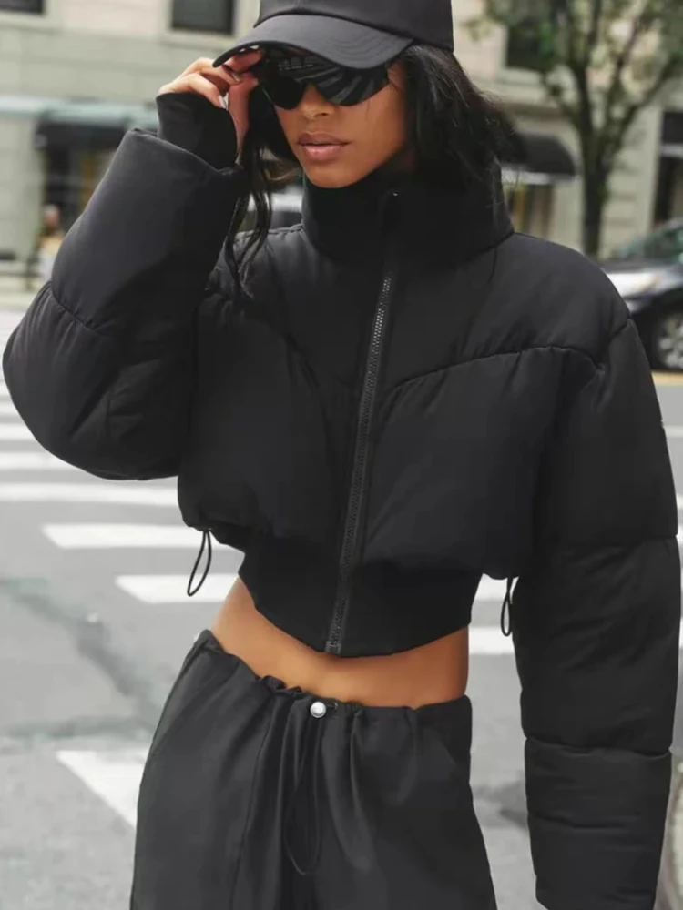 

Cotton-padded Jacket Warm Solid White Waist Parkas Short Down Jacket Women Winter Thickened Zipper Stand-up Collar Slim Women's