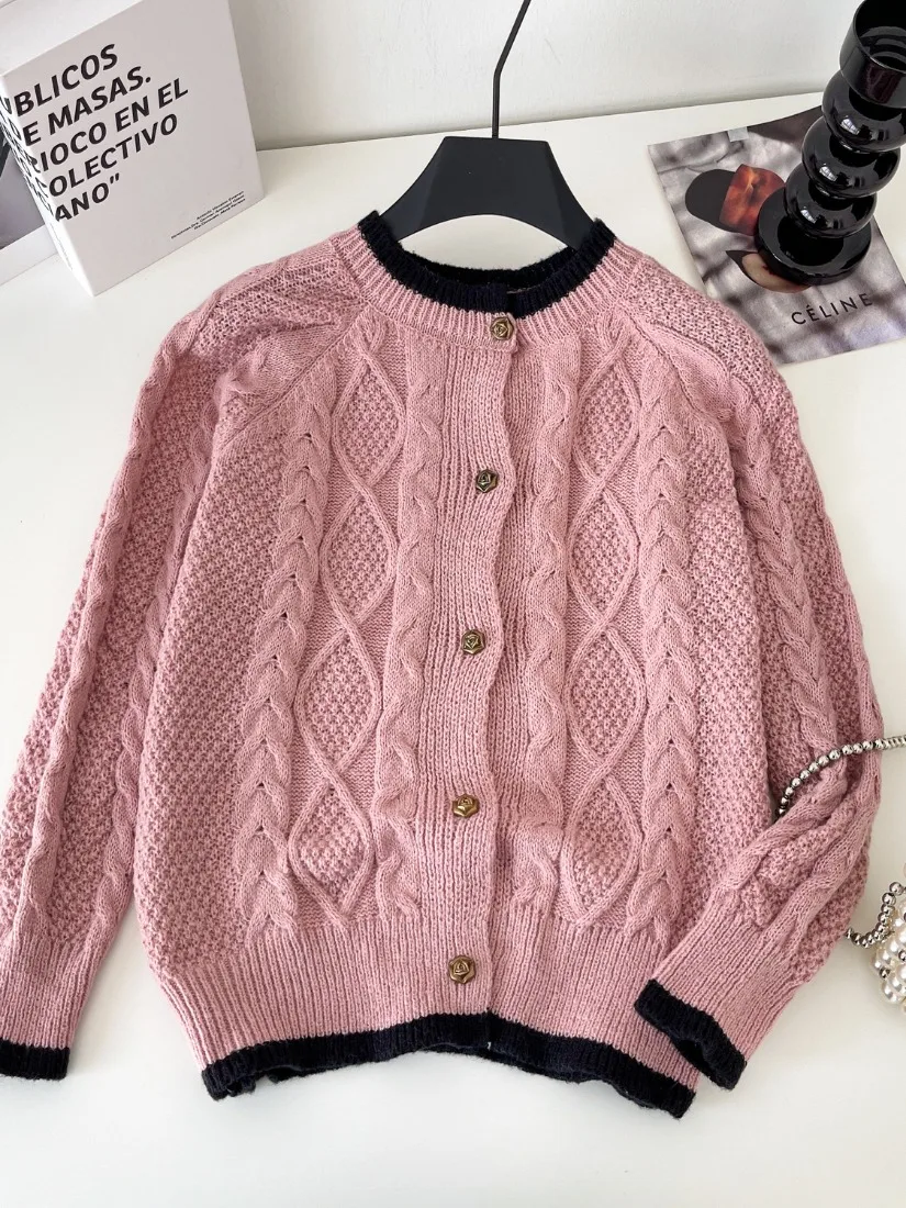 Foamlina Retro Korean Style Knit Sweater Women Winter Twist Color Block Striped Loose Lazy Relaxed Casual Sweater Coat Pullover