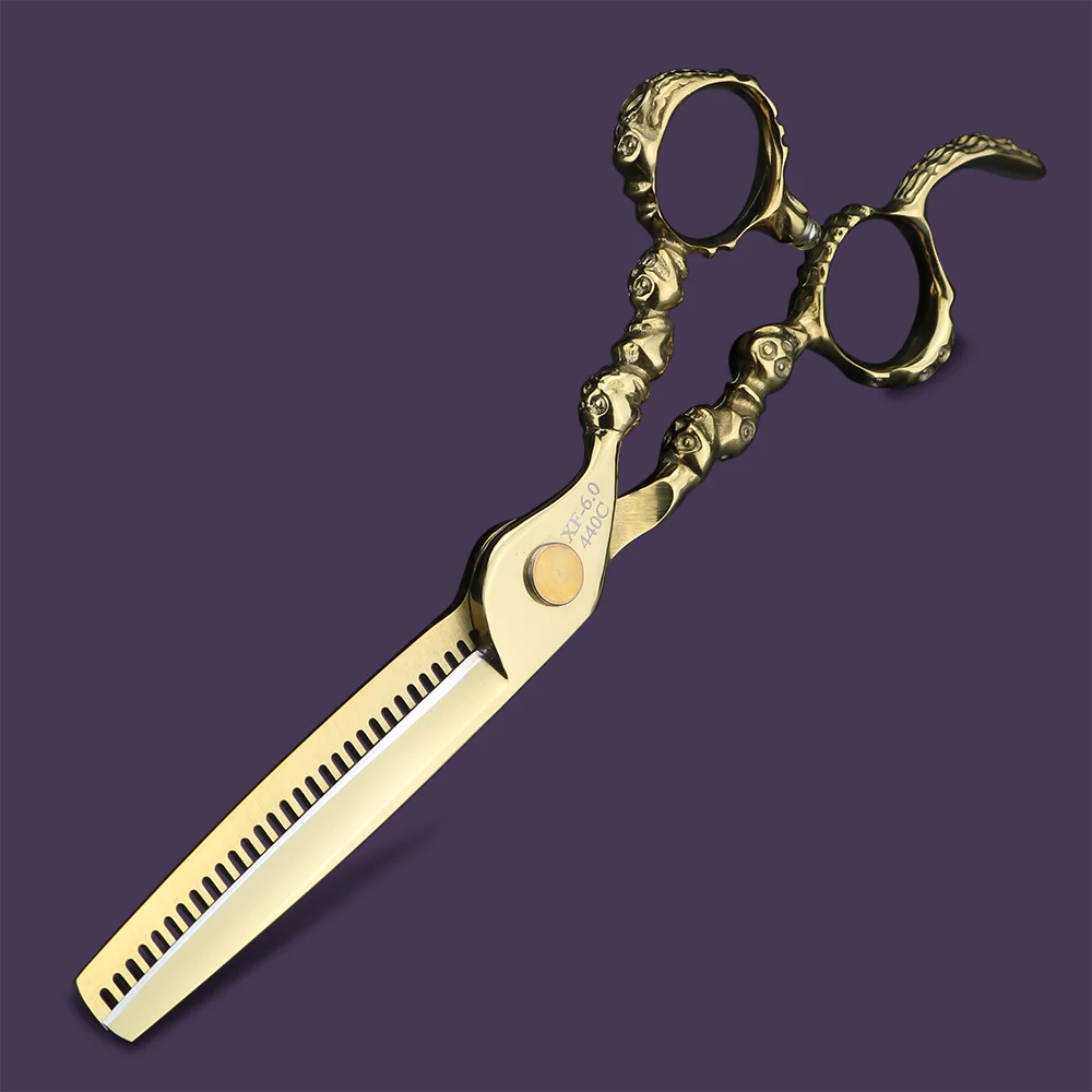 Golden Skull Head 6-inch Practical Scissors Barber Cutting Scissors and Thinning Scissors Made of 440C Steel