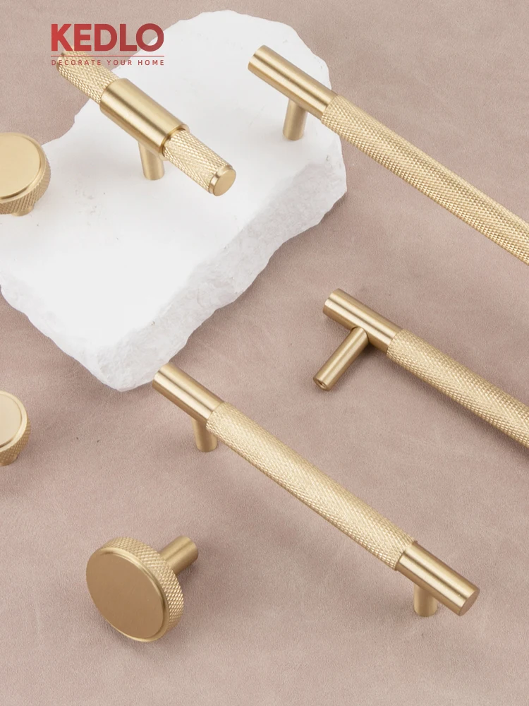 KEDLO Solid Brass Knotting 500mm Long Handle Kitchen Cabinet European Style Light Luxury Brushed Brass Gold Handle