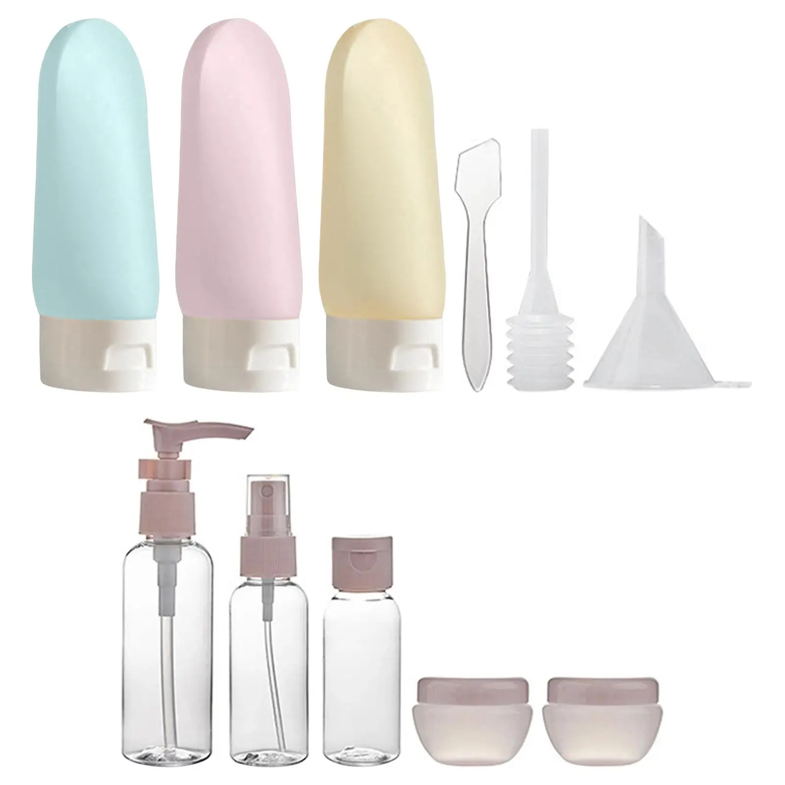Travel Container Set Squeezable Toiletry Bottles Leakproof Refillable Clear PVC Bag for Men Women Camping Essentials