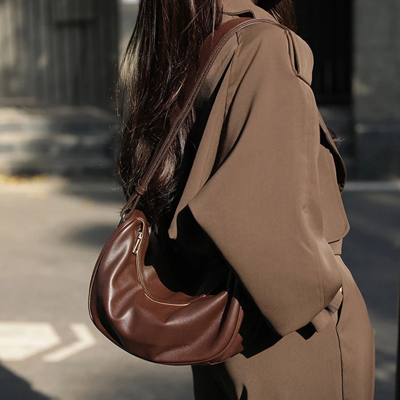 Ladies Soft Cowhide Retro Hobos Crossbody Bags Women's Cow Genuine Leather Handbags Female Luxury Fashion Shoulder Bags For Lady