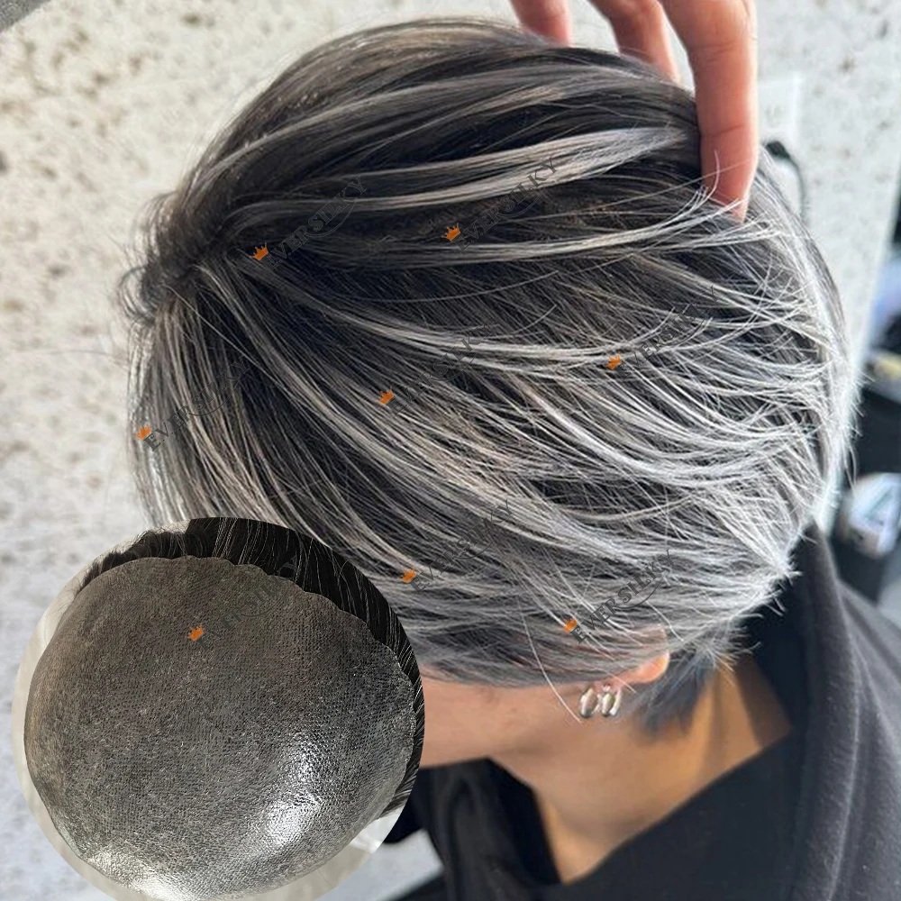 Male Hairstyle Poly Skin 1b50 1b65 1b80 Human Hair Silicon Toupee Super Durable Natural Hairline Old Man Wig Capillary Prosthesi
