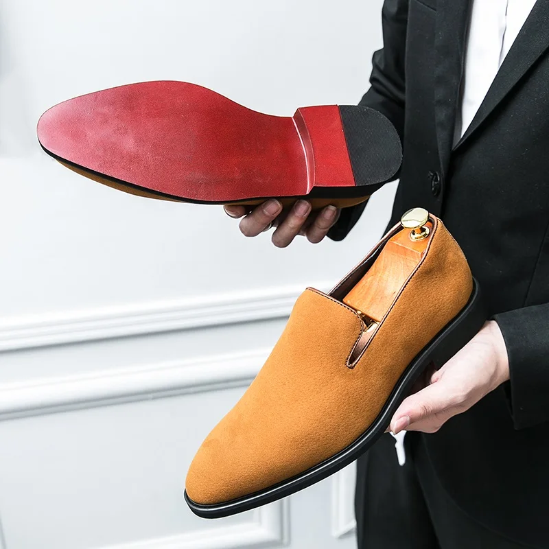 Britain New Gentleman Suede Leather Dress Shoes For Male Slip On Black Brown Loafer Formal Wedding Party Footwear Zapatos Hombre