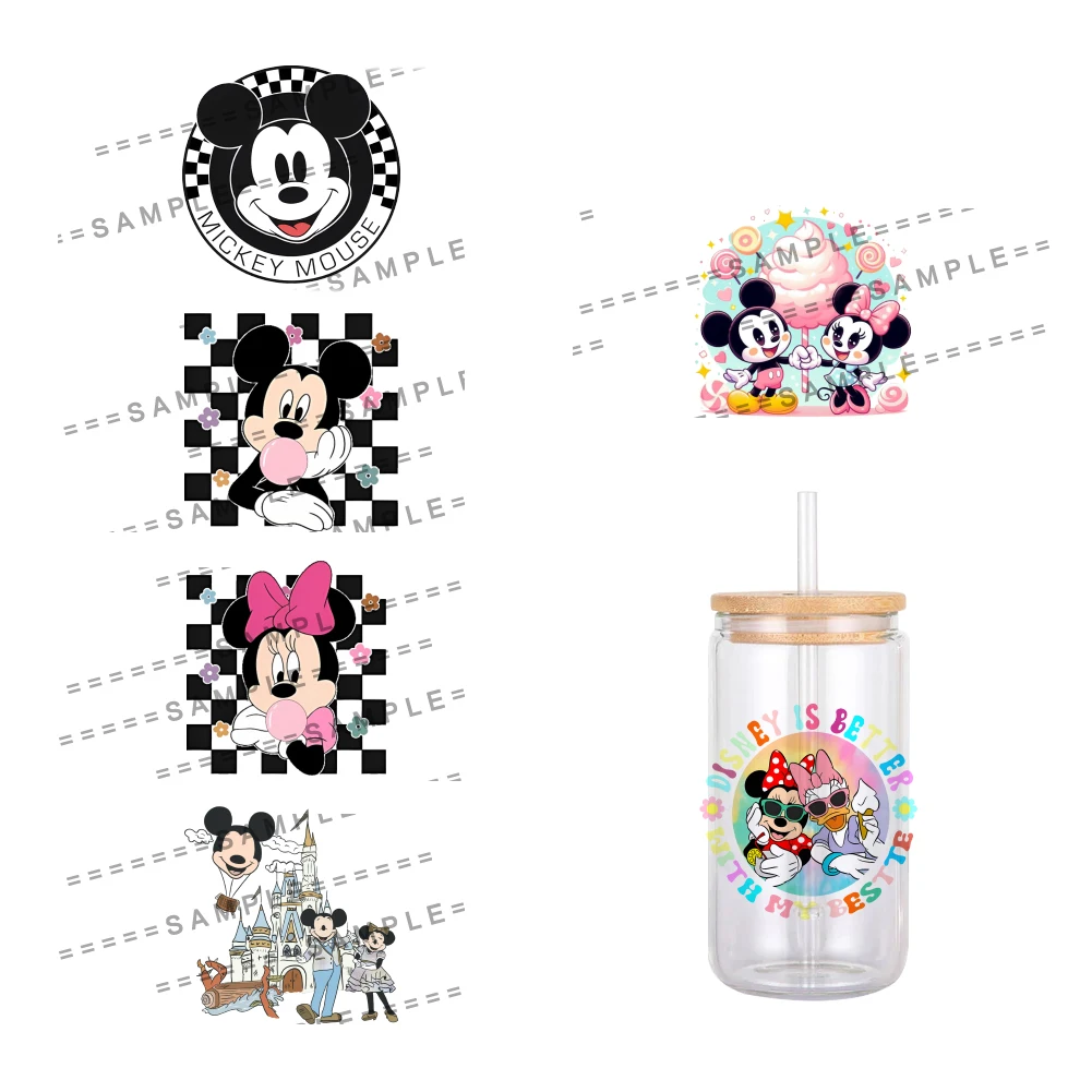 11x12cm Disney Cartoon Mickey Minnie UV DTF Transfer Sticker Waterproof Transfers Decals For 16oz Glass Cup Wrap Stickers