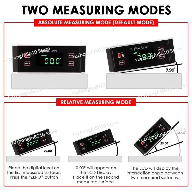 Intelligent Digital Electronic Level, Protractor and Light Emitting Diode Display Tools for Woodworking, Woodworking