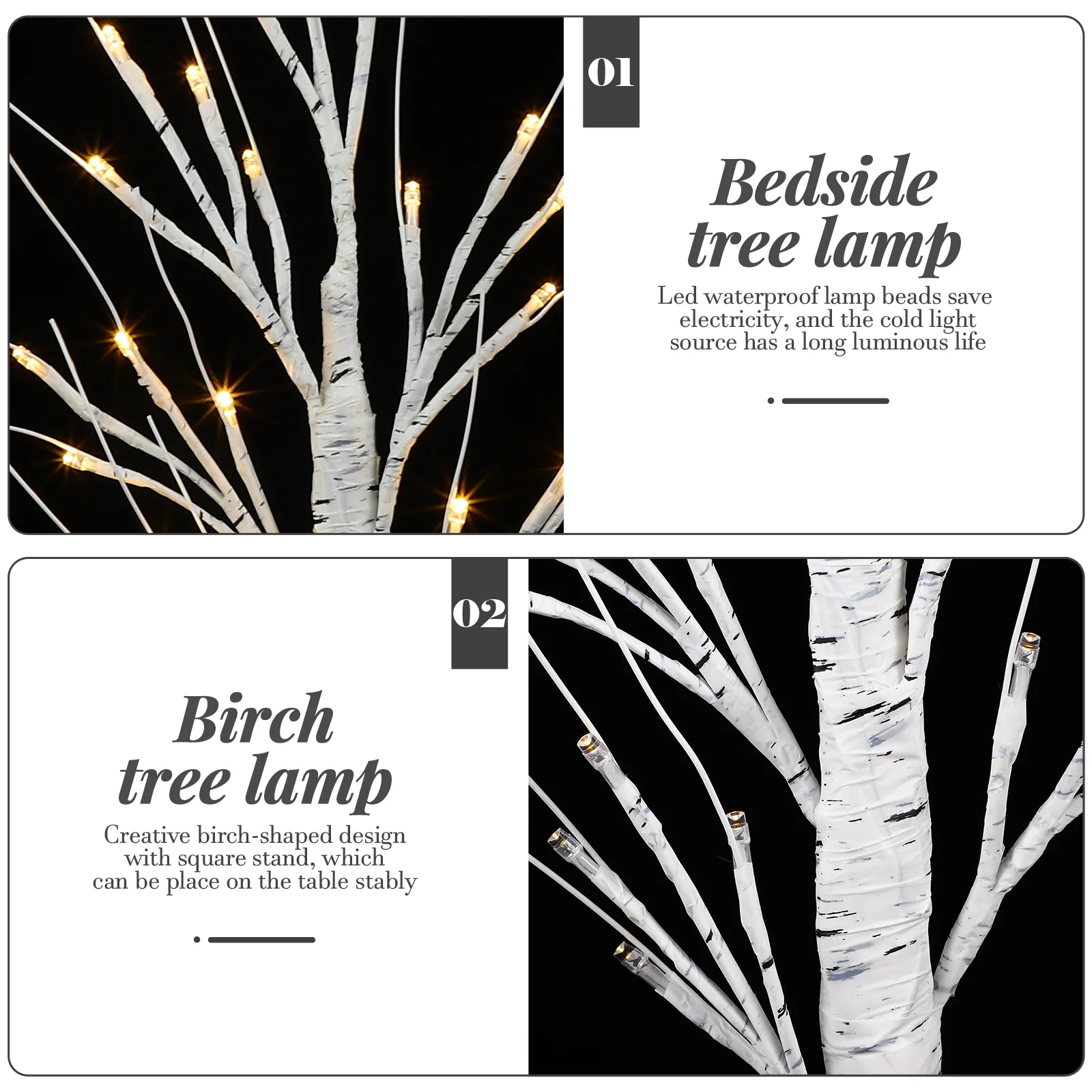 

LED Birch Tree Lamp Lighted Tree for Home Desk Decor Creative Branch Design Square Stand Holiday Christmas Easter Valentine