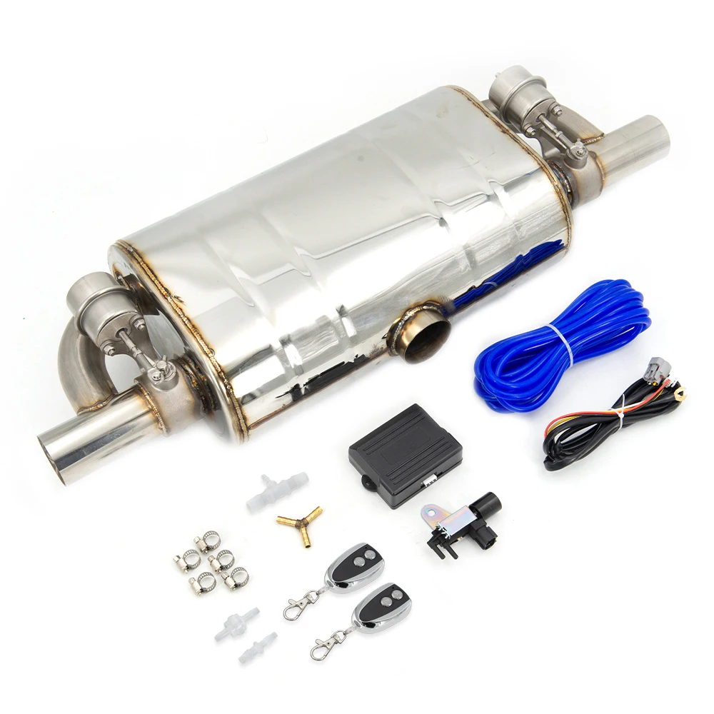 Universal T Shape Car Exhaust Pipe 51MM/63MM/76MM Vacuum Pump Variable Valve Mufflers Remote Control One Inlet Two Outlet