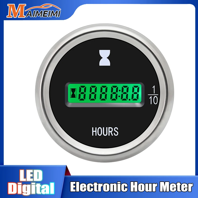 52mm Electronic Hour Meter Green LED Digital Hours Gauge Counter Universal for Motorcycle Car Marine Boats ATV 12V 24V