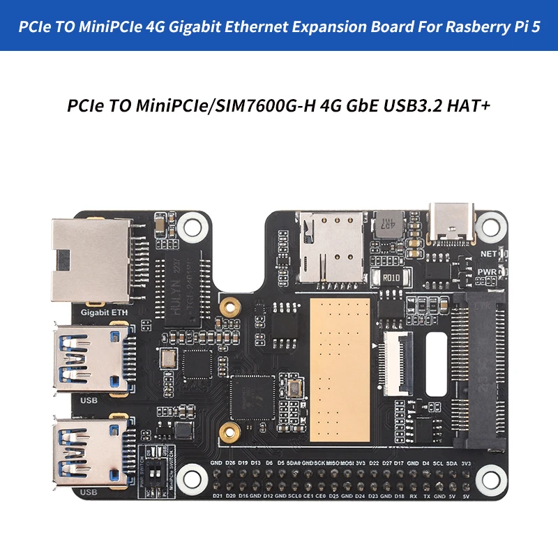 

Плата расширения PCIe TO MiniPCIe 4G Gigabit Ethernet RJ45 USB-концентратор HAT + SIM7600G-H опционально для Rasberry Pi 5