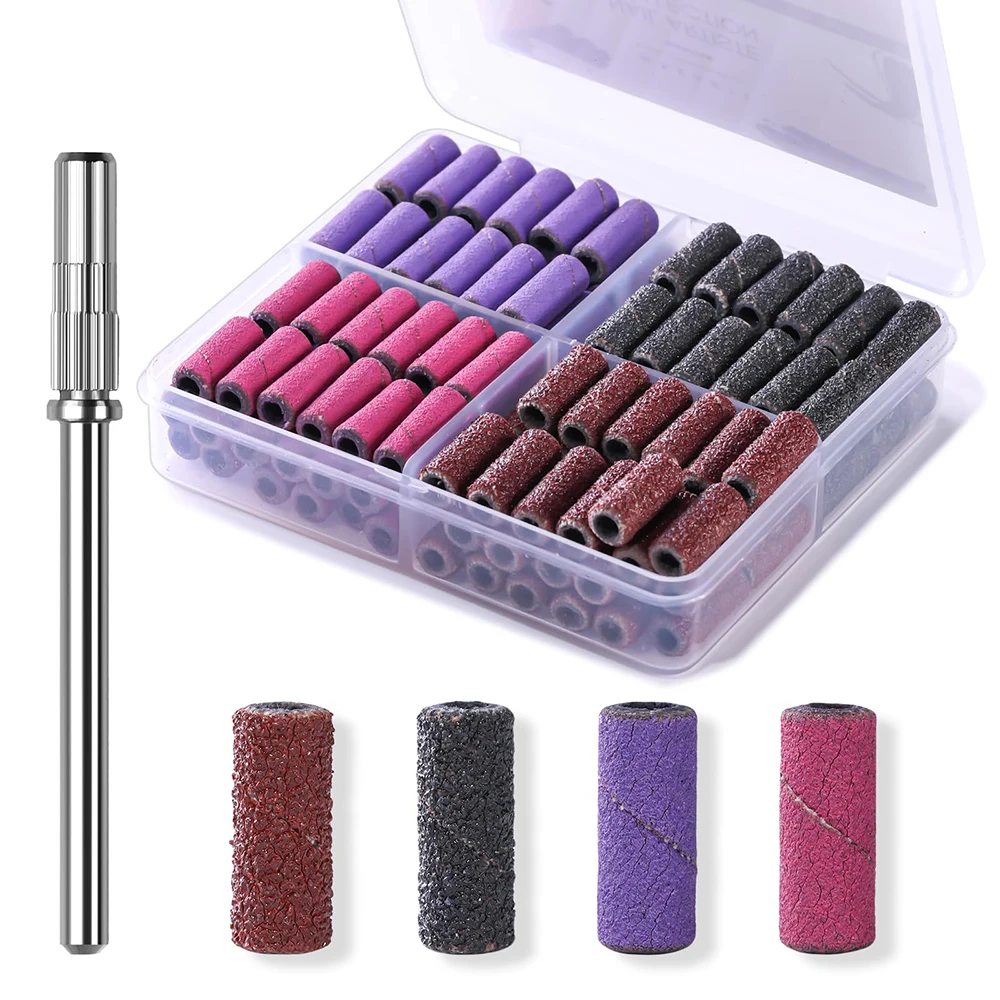 100PCS Sanding Bands for Nail Drill 80/120/180/240 Grit Coarse Fine Small Sanding Band 3.1mm Mini Mandrel Bit Acrylic Gel Polish