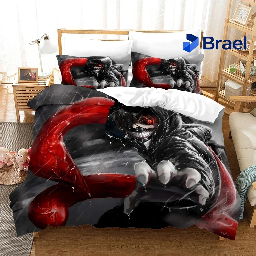 Exquisite Anime Tokyo Ghoul Bedding Set,Duvet Cover Comforter Bed Set Quilt Cover Pillowcase,King Queen Twin Size Boys Girls Adu