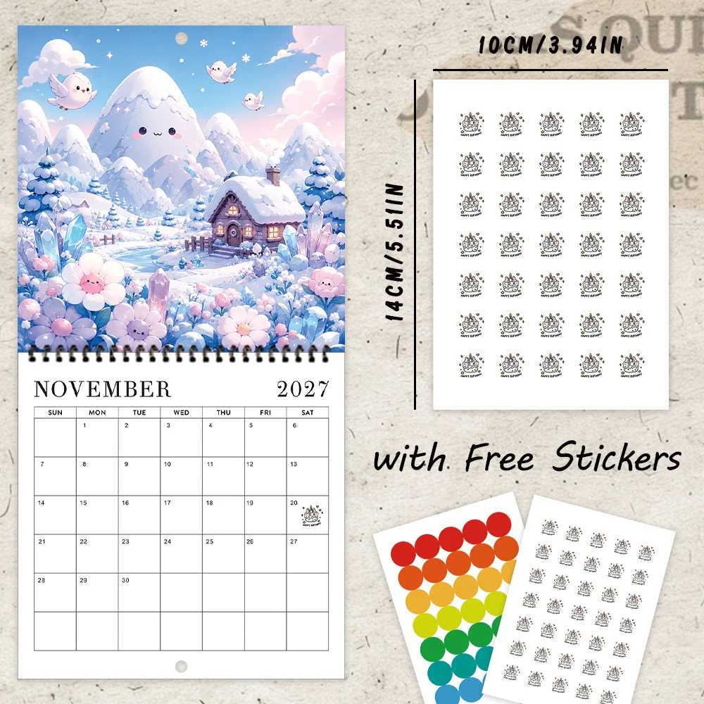 1pc 2027 Snow Peak Dream Wall Calendar,12‑Month Planner,Gift For Back‑to‑School,Christmas,New Year,Free Stickers Included