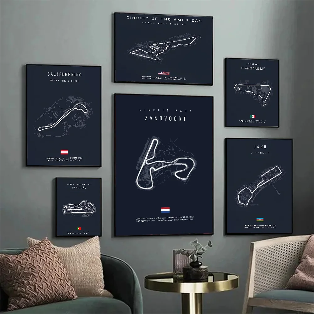 F1 Imola Monaco Zandvoort Track Circuit Park Self-adhesive Art Poster Waterproof Paper Sticker Coffee House Bar Wall Stickers