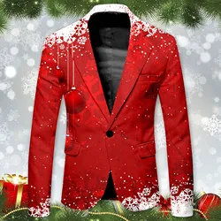 Christmas Snowflake Printed Trendy Suit Men Business Slim Fit Comfortable Suits Fashionable Formal One Button Suit Jacket