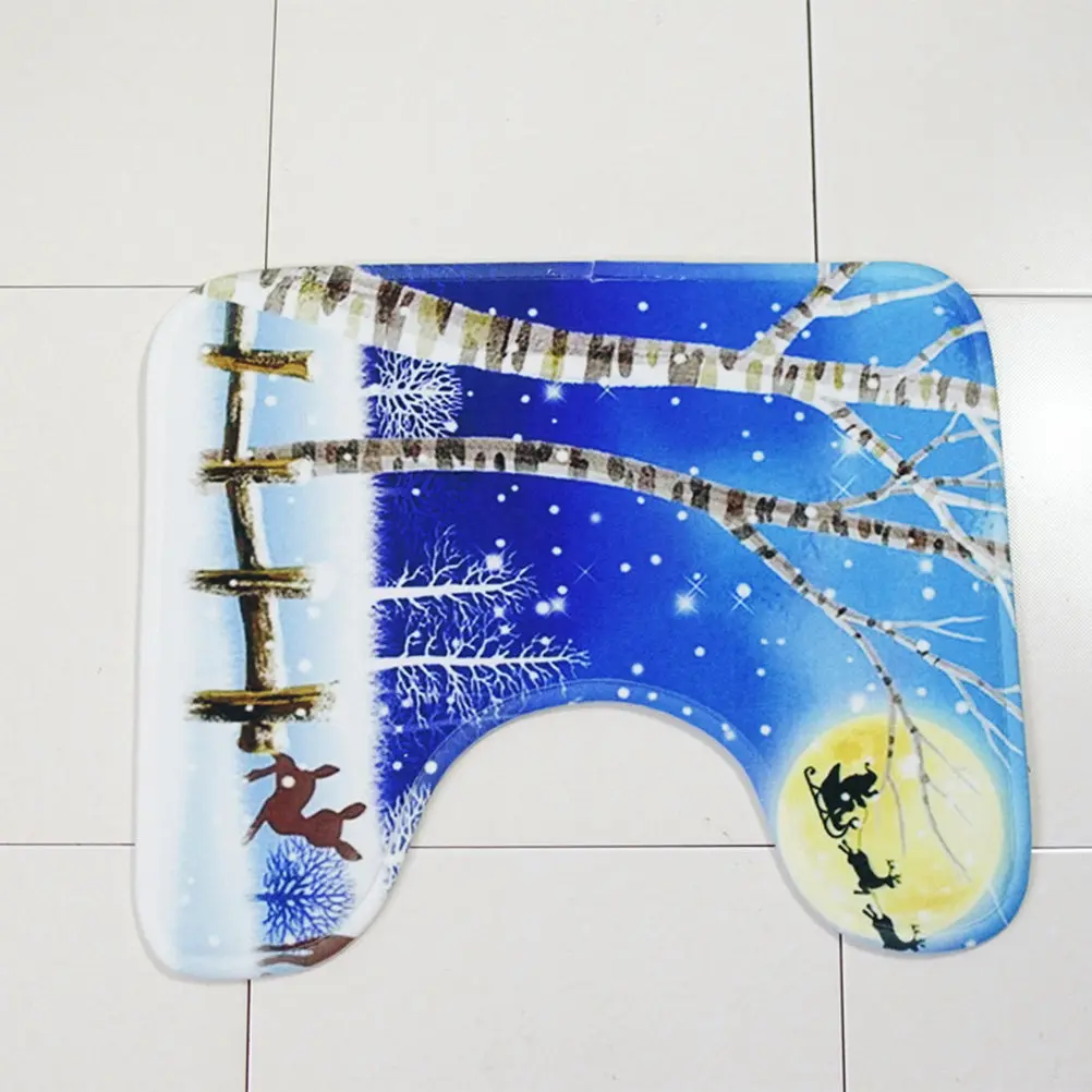 

Toilet Set Blue Pattern Non-Slip Absorbent Bathroom Floor Rug For Bathtub Seat Lid Cover Tissue Box Protector Bathroom Mat