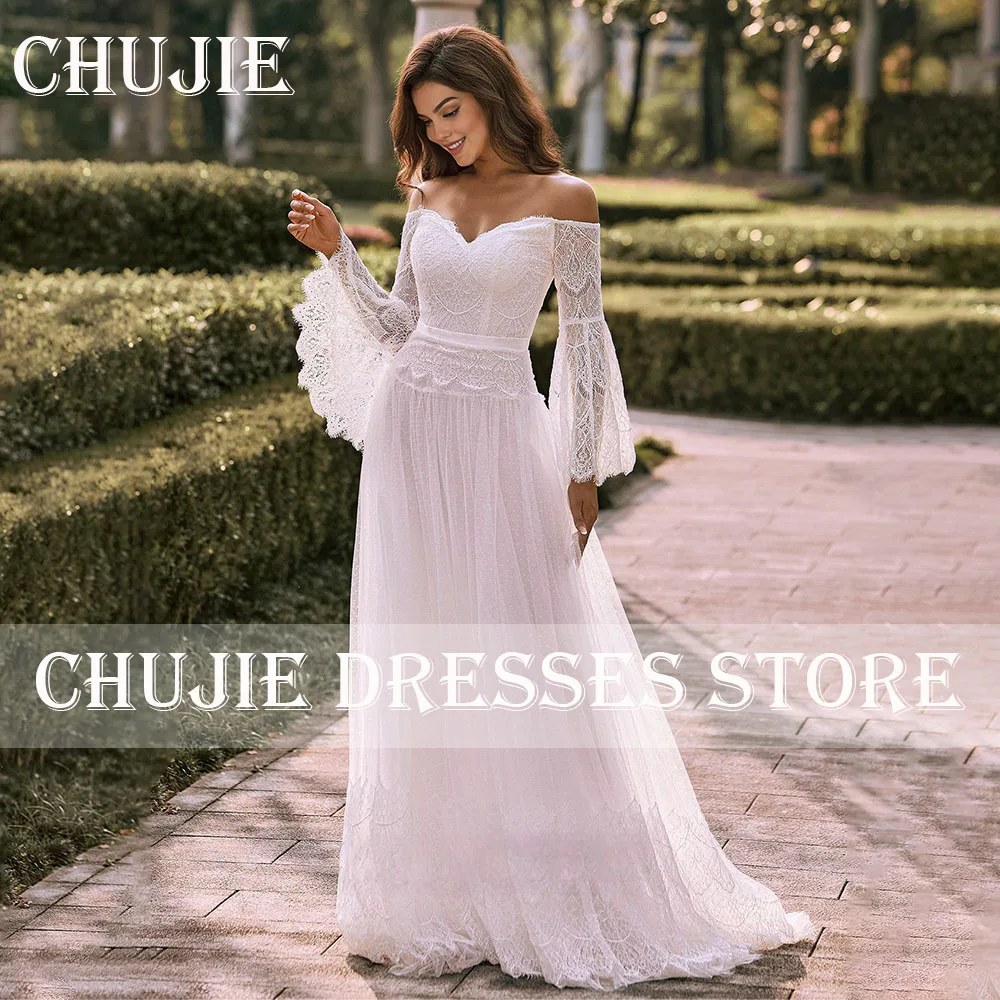 

Flare Long Sleeves Wedding Dresses White A Line Pleated Bridal Gowns Customized Elegant Bride Dress For Women Vestido de novia
