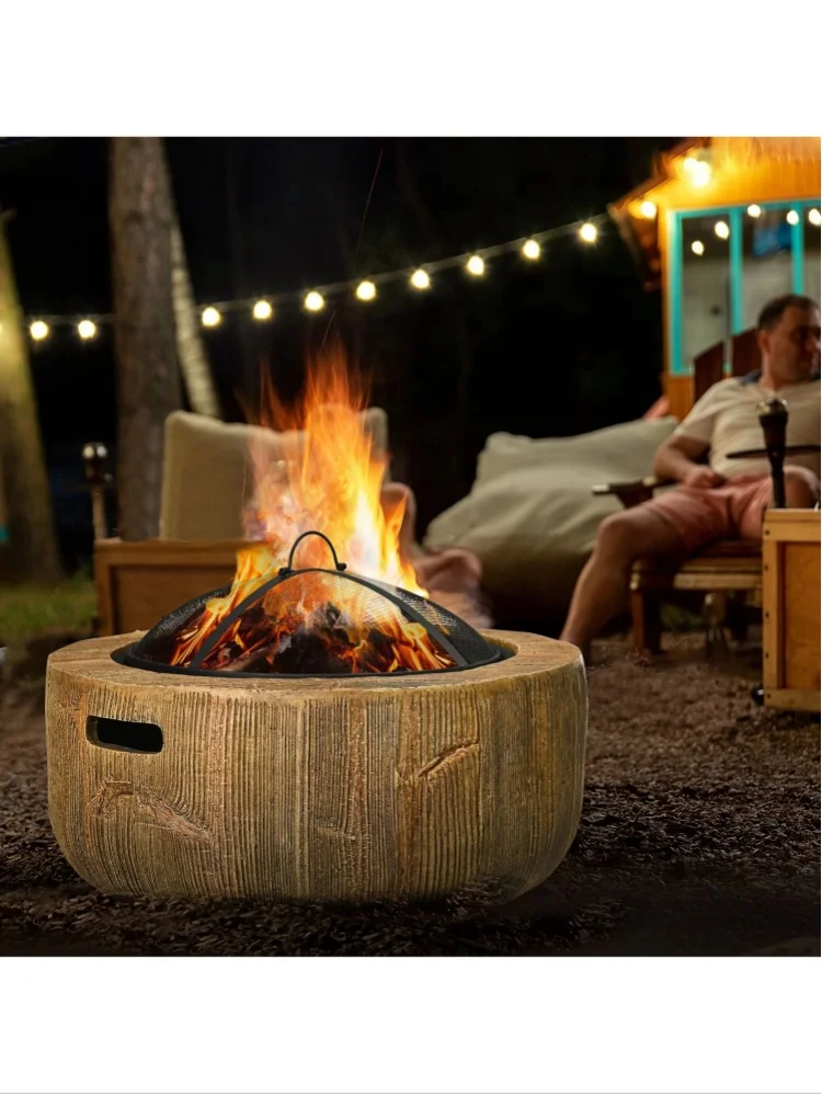 Outsunny Feuerschale Feuerstelle mit Deckel Feuerkorb mit Schürhaken für Camping