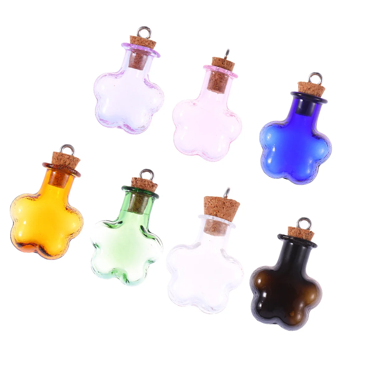 

7 Pcs Colors Mini Hanging Pendant Wishing Bottles Iron Ring Wooden Cork Bottle for Keychain Mobile Phone Hnaging Accessories (Pi