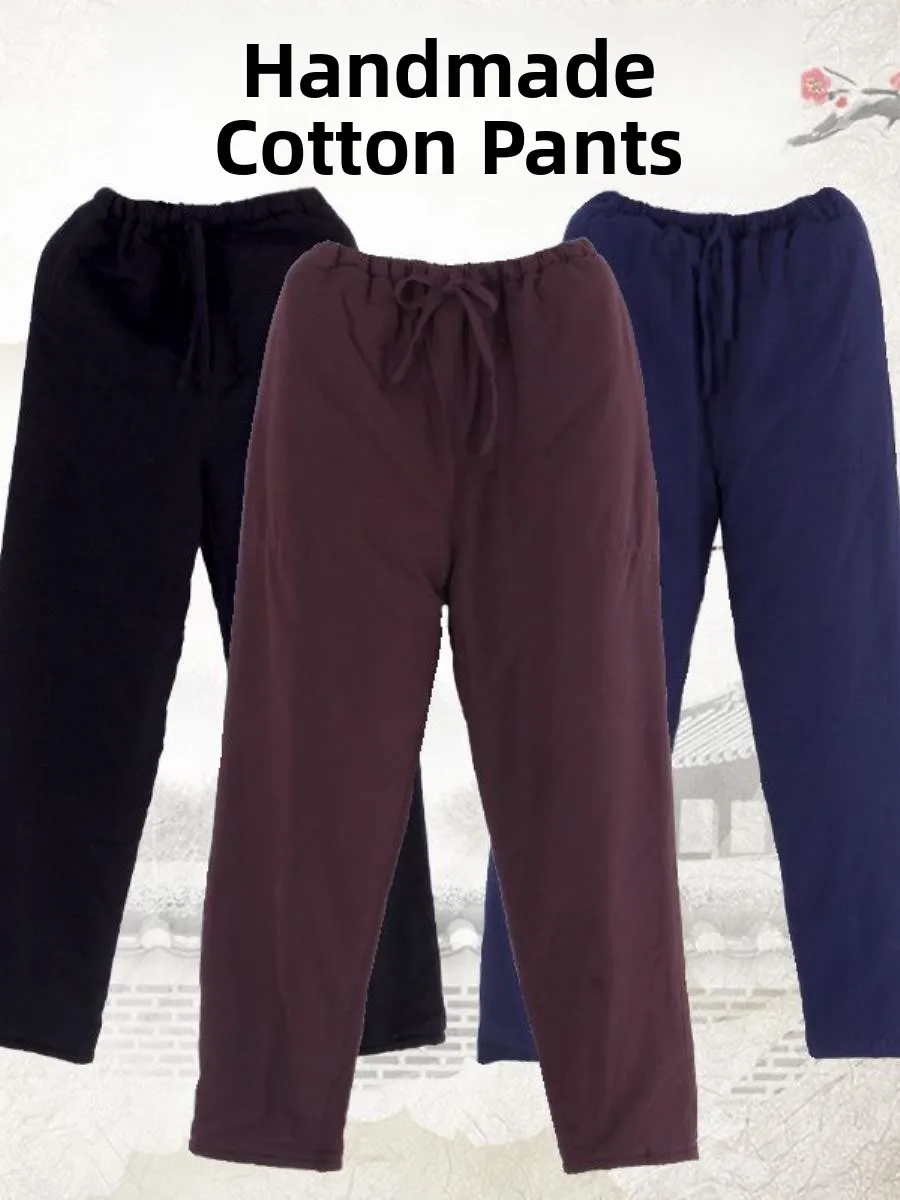 

Утепленные хлопковые брюки для мужчин, зимняя верхняя одежда, свободные теплые брюки в китайском стиле для мужчин среднего и старшего возраста.