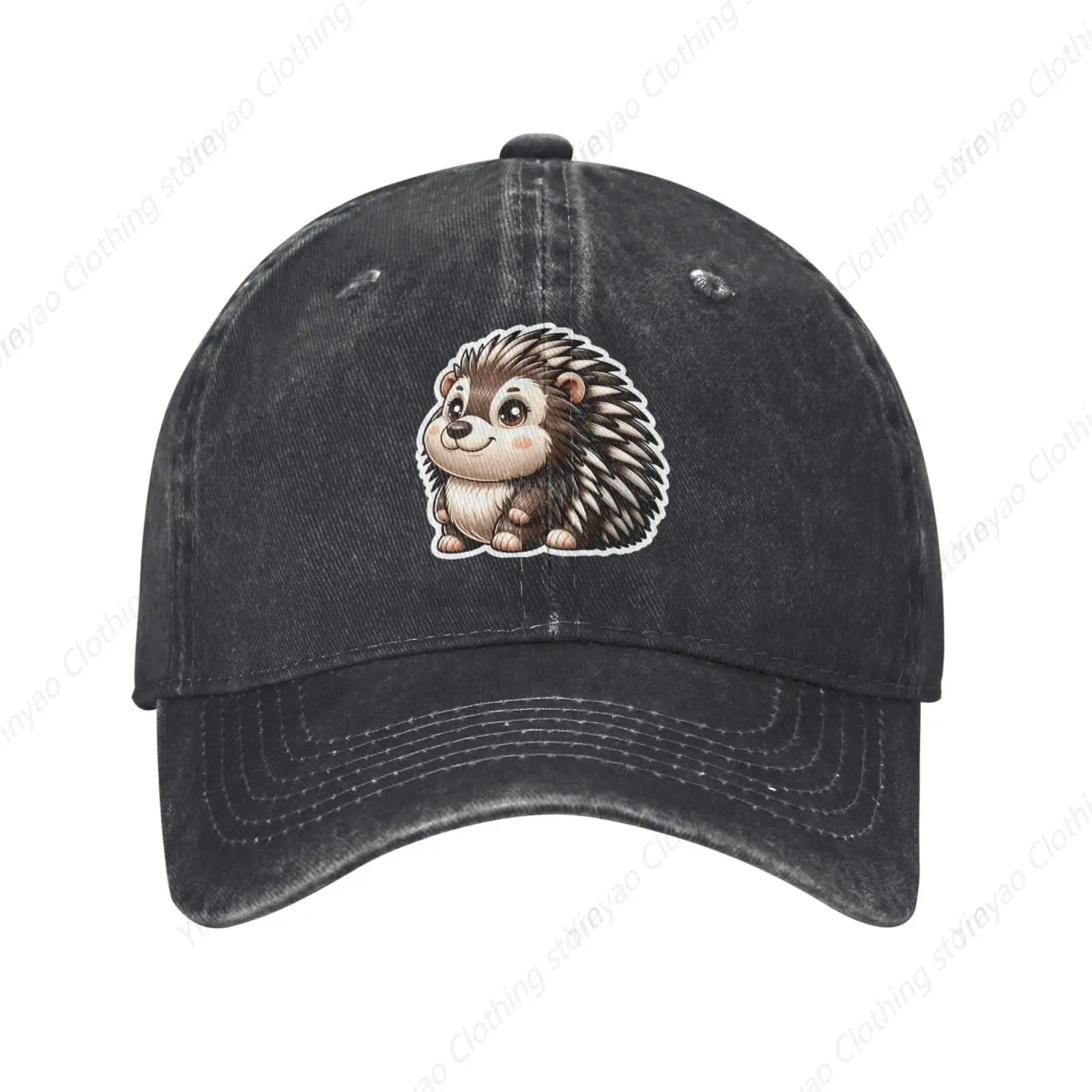 Interesting Porcupine Print Pattern Worn Denim Hat Golf Dad Hat Retro Cotton Washed Baseball Cap Men And Women