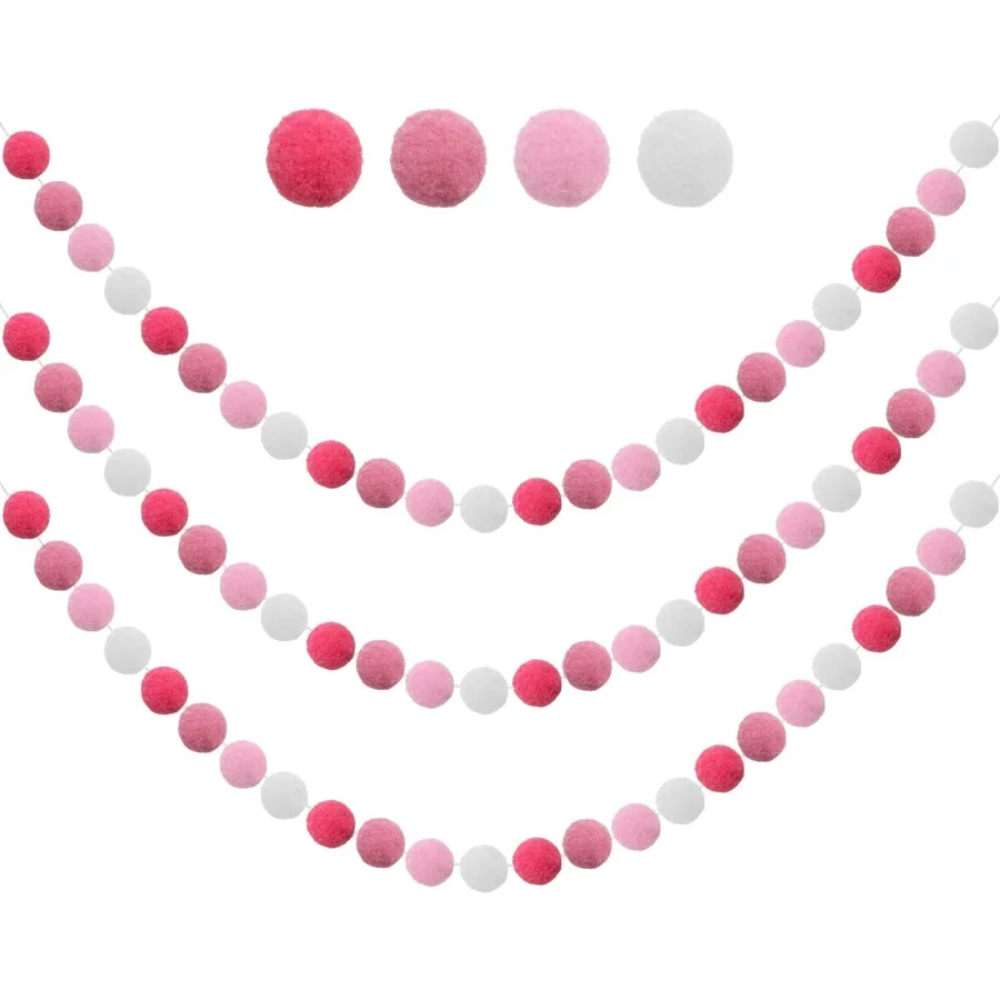 

3 шт., гирлянда из фетровых шариков, розовая гирлянда с помпоном, 9,8 фута, 36 шариков, 4 пастельных цвета, розовые украшения с помпонами, декор для детской комнаты, овсянка Bi