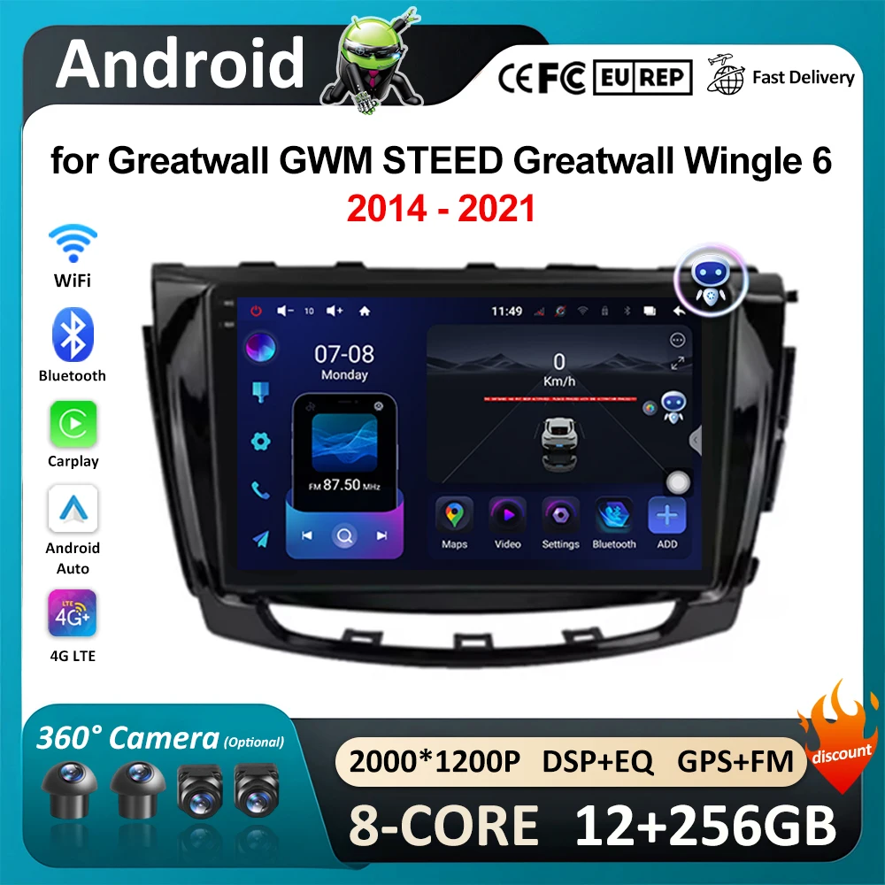 10 inch Carplay for Greatwall GWM STEED Greatwall Wingle 6 2014 - 2021 Car Android Video Multimedia Player GPS Navi WiFi BT 4G