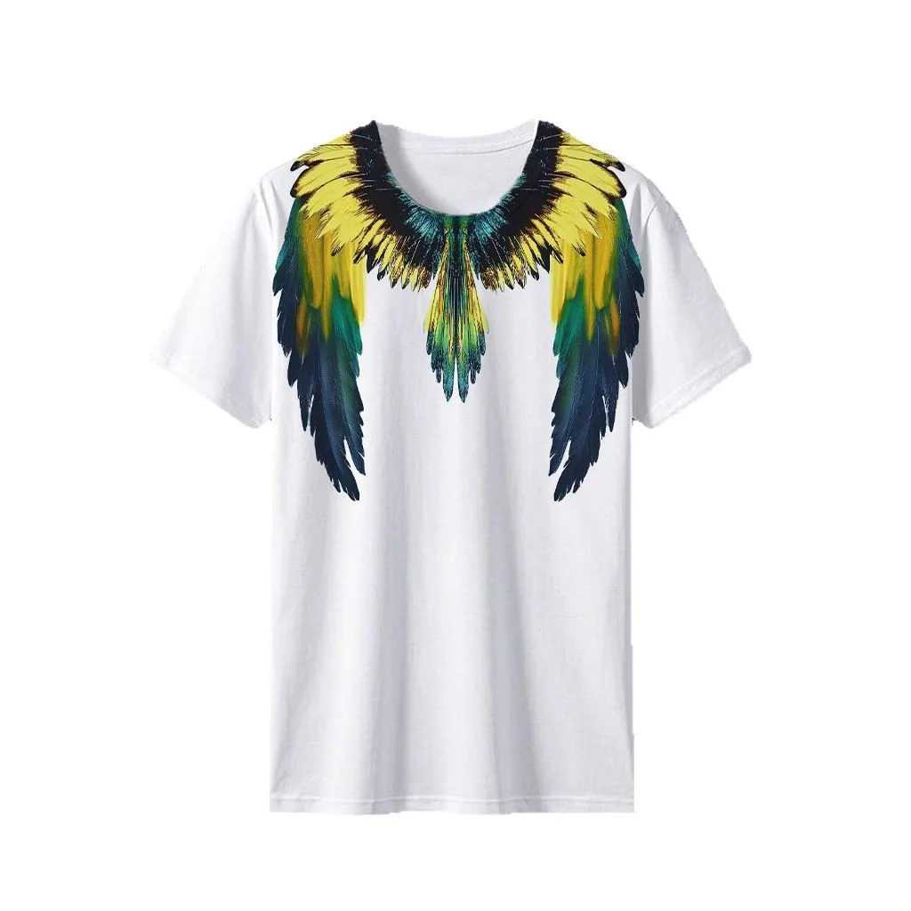 T-shirt con ali sfumate in stile americano per coppie, uomini e donne, con stampa 3D sulle maniche corte.