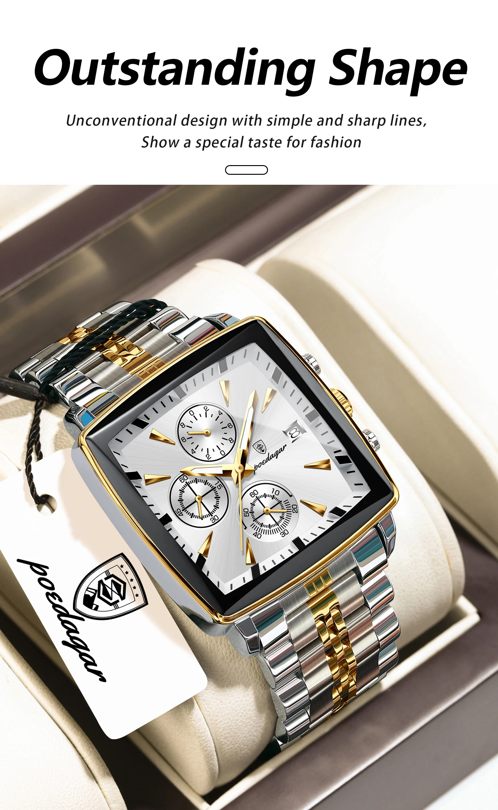 POEDAGAR Top-Luxus-Herren-Armbanduhr Quarz Leuchtend Wasserdicht Edelstahl Herrenuhr Chronograph Datum Business-Herrenuhren – Detail 4
