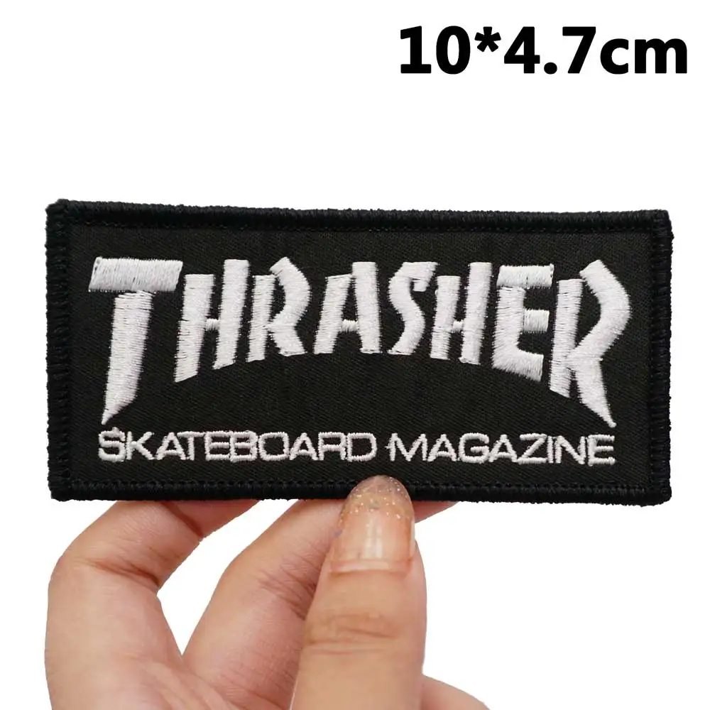 Thrasher Embroidered Patches Applique Sewing Label punk biker Band Rock Clothes Badges with hook backing or sew on