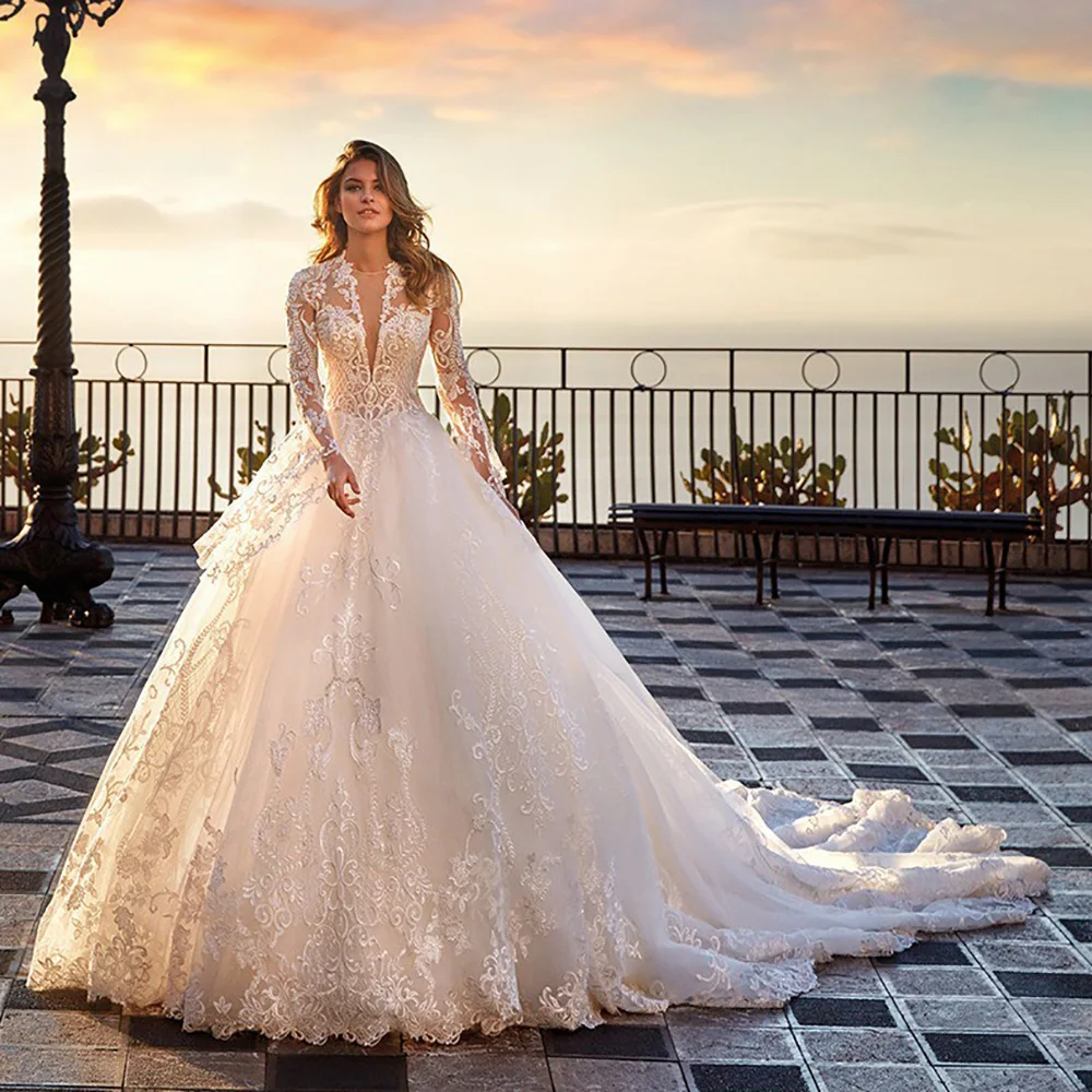 

Wedding Dresses Women 2025 Long Sleeve Ball Gown Deep V Bridal Dress Luxury Wedding Gown Formal Brides Gown Customized