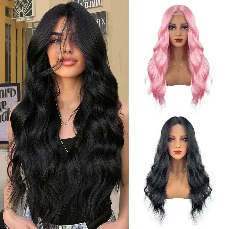 trade-european-and-american-high-temperature-silk-women's-mid-parted-corn-wave-lace-wig