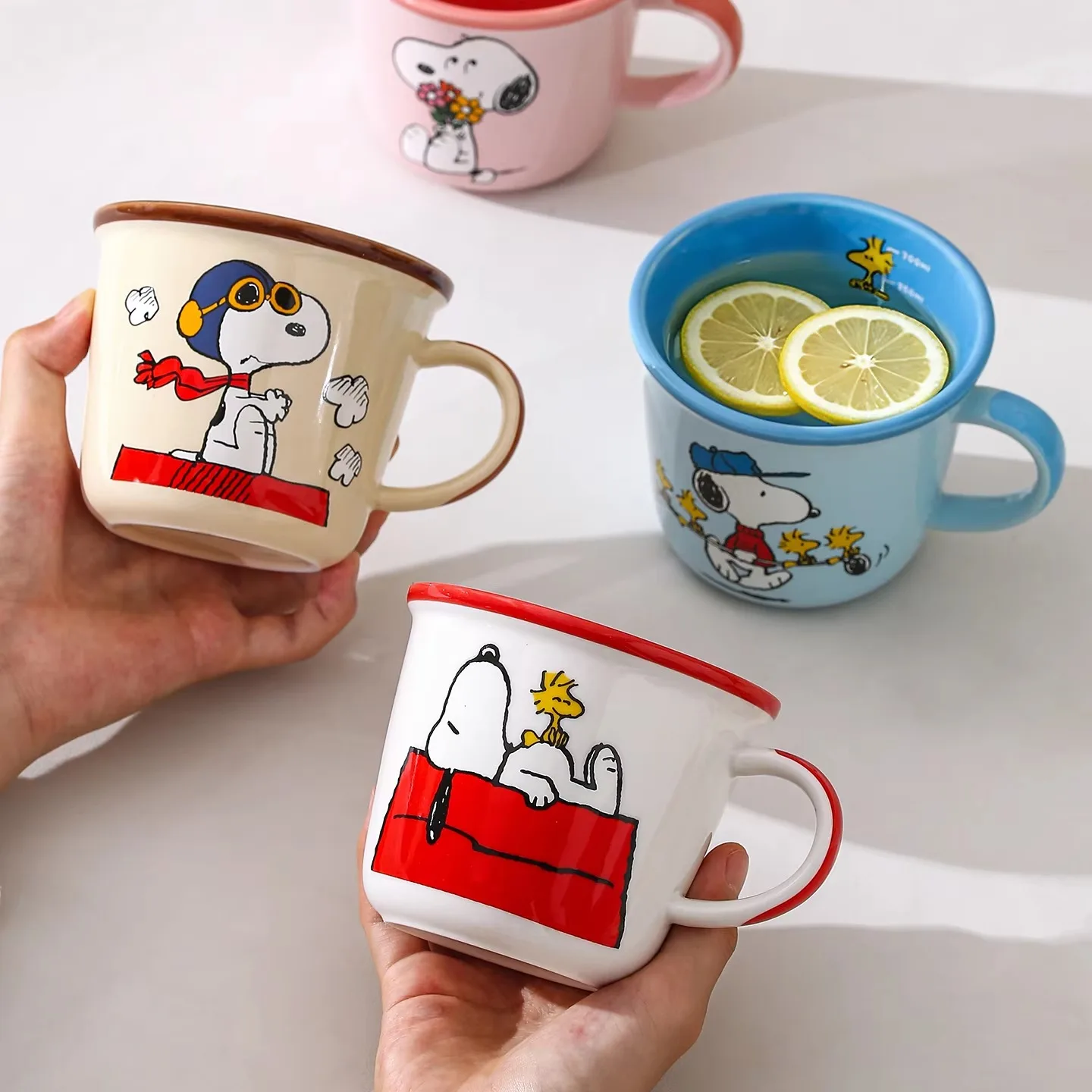 Peanuts Snoopy Ceramic Measuring Mug 340Ml Cartoon with Scale Handle Coffee Cup with Gift Boxirthday Housewarming Holiday Gift