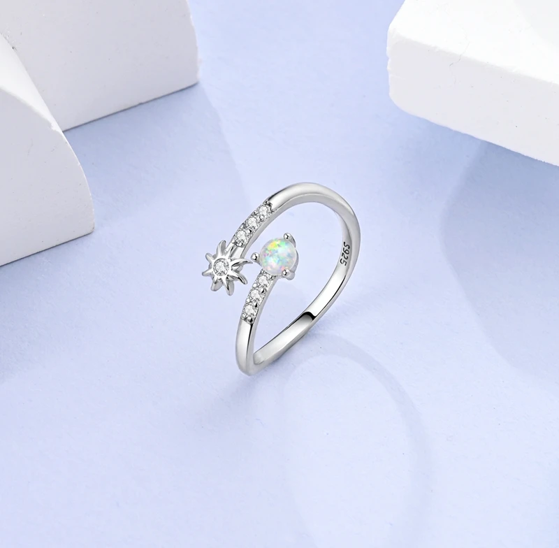 Women's 925 Sterling Silver Sun Opal Open Ring, Birthday Gift