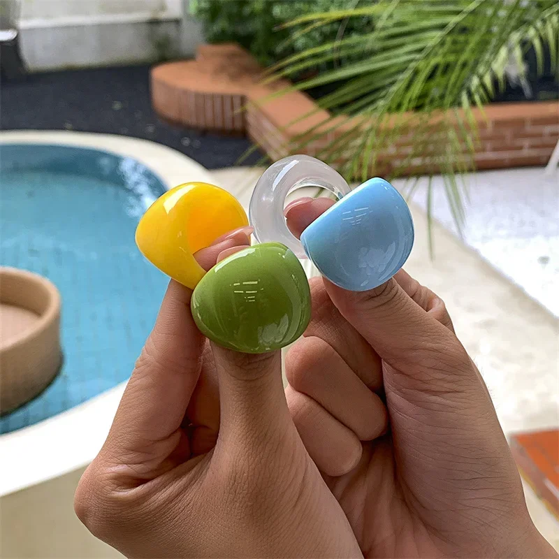 Classic Candy Color Acrylic Ring Exaggerated Geometric Rings Gothic Y2k Jewelry Wholesale Women\'s Fashion Accessories 반지