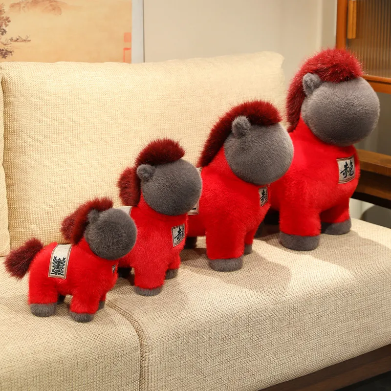 ตุ๊กตาม้าแดงมาสคอตปีใหม่ 2026 ของเล่นตุ๊กตาม้าแสนน่ารัก ของตกแต่งเทศกาล