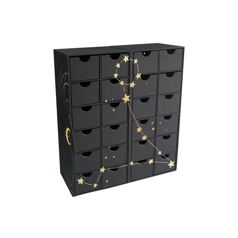 custom.Custom Design Double Door Open Flap Large Premium Black Cardboard Calendar Box with Magnetic Closure