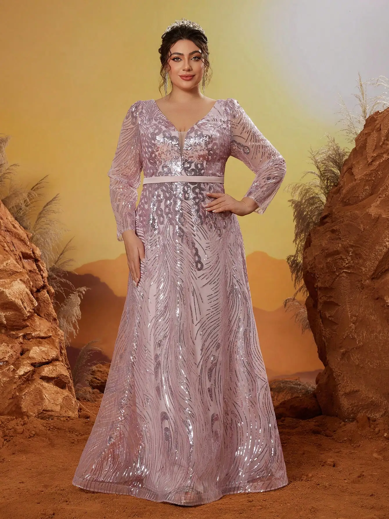 Mgiacy وصول جديد الخامس الرقبة نوبل حجم كبير ثوب السهرة فستان حزام الترتر فستان طويل #4