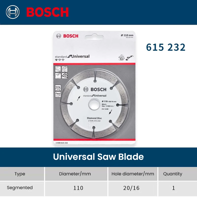 Imagem -02 - Bosch-lâmina de Serra Segmentada Universal Rebolo Serra de Mármore Disco Diamante Diâmetro 110 mm Tijolos de Concreto Pedras